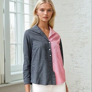 Vitamin Sz XL Stripe Check Button Up Shirt Mixed Print Cotton USA Made Preppy